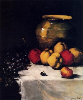 Germain Theodure Clement Ribot : A Still Life With Apples And Grapes